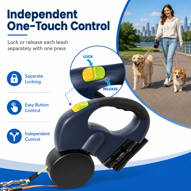 Laisses rétractables doubles pour animaux de compagnie avec lampe de poche à LED