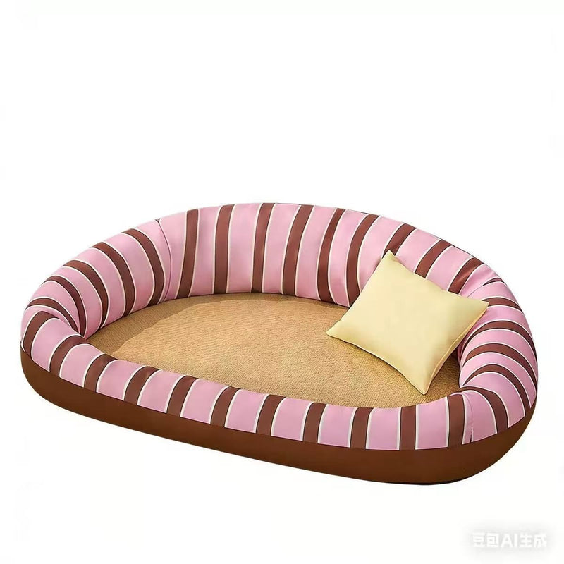 Soft Candy Stripe Pet Sofa Bed with Pillow