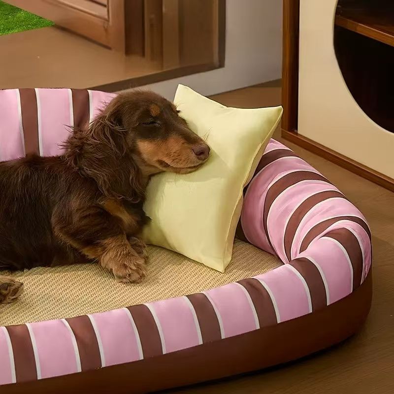 Soft Candy Stripe Pet Sofa Bed with Pillow
