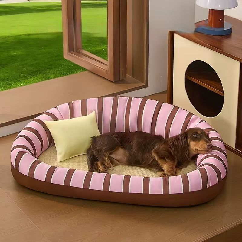 Soft Candy Stripe Pet Sofa Bed with Pillow