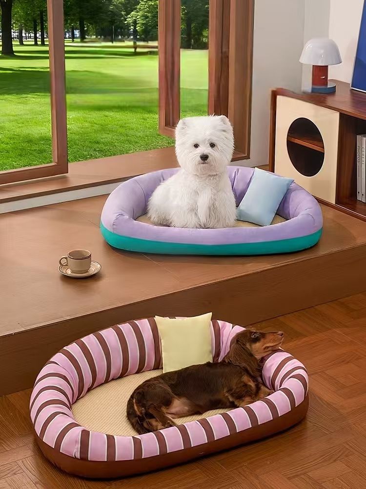 Soft Candy Stripe Pet Sofa Bed with Pillow