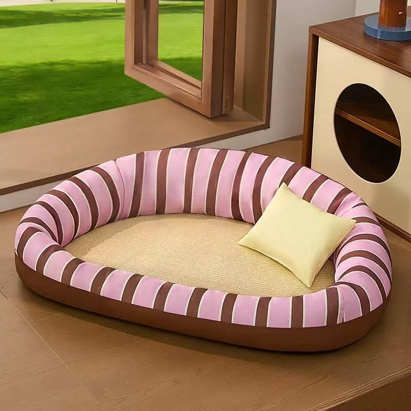 Soft Candy Stripe Pet Sofa Bed with Pillow