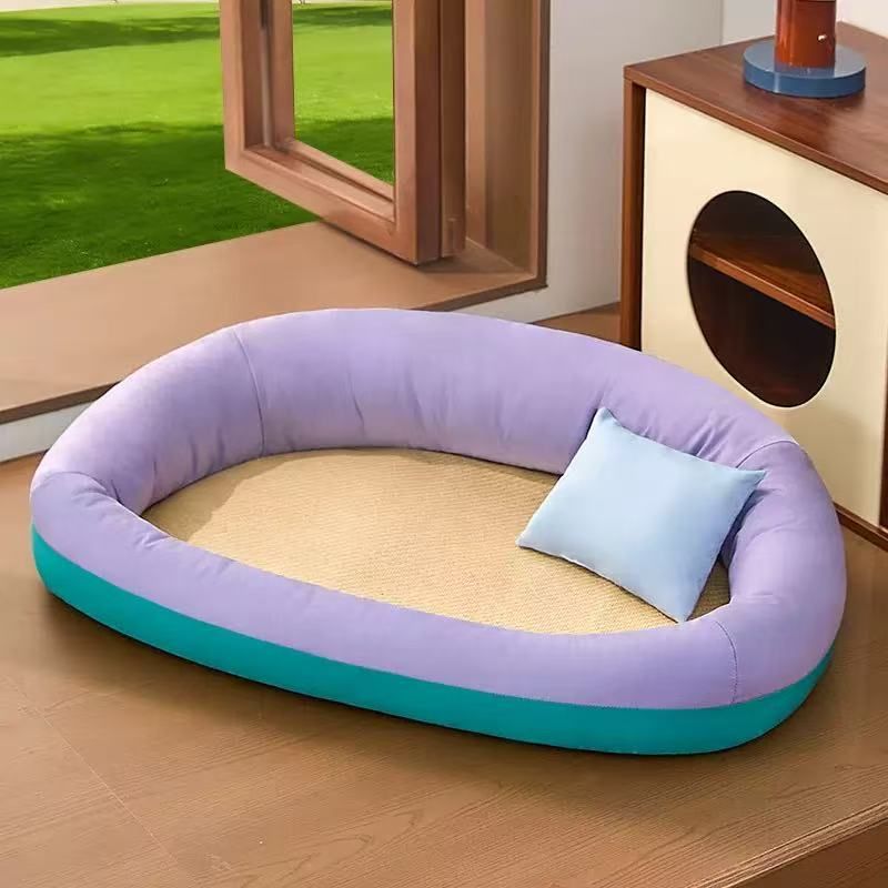 Soft Candy Stripe Pet Sofa Bed with Pillow