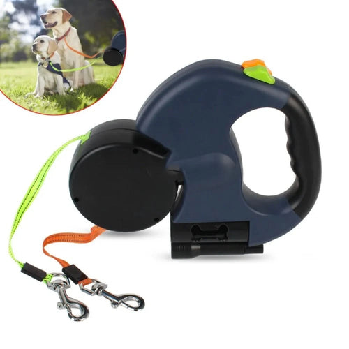 Double Retractable Pet Leashes with LED Flashlight